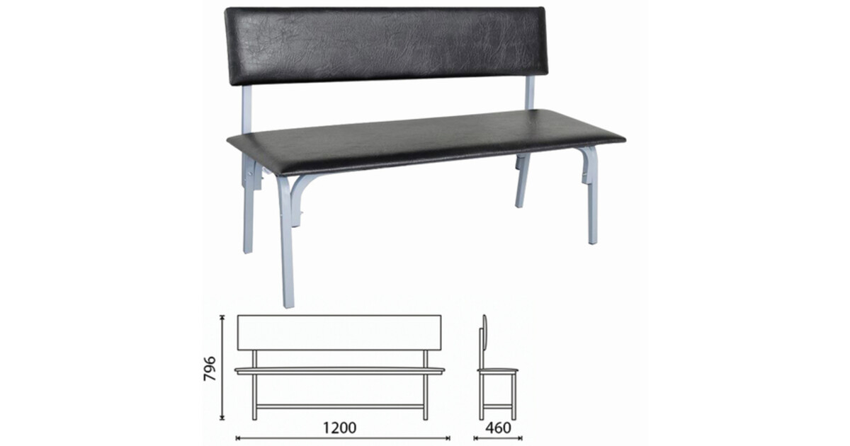 Банкетка без спинки берта 1700х430х475 мм усиленная черный каркас кожзаменитель черный разборная