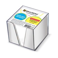 Блок для записей BRAUBERG в подставке прозрачной, куб 9х9х9 см, белый, белизна 95-98%, 122223