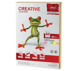 Бумага CREATIVE color (Креатив), А4, 80 г/м2, 100 л. (5 цв.х20 л.), цветная медиум, БОpr-100r