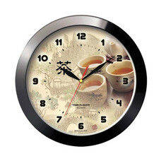 Часы настенные TROYKA 11100188, круг, бежевые с рисунком в азиатском стиле, черная рамка, 29х29х3,5 см
