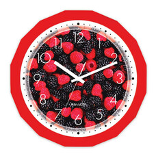 Часы настенные САЛЮТ П-Г1-190, многоугольник, с рисунком "Ягоды", красная рамка, 28х28х4 см