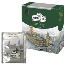 Чай AHMAD (Ахмад) "Earl Grey", черный с ароматом бергамота, 100 пакетиков с ярлычками по 2 г, 595-012