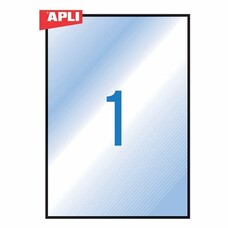 Этикетка самоклеящаяся APLI на листе формата А4, 1 этикетка, размер 210х297 мм, прозрачная, 20 л., 01225