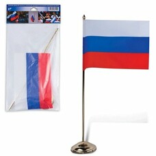 Флаг РФ, 12х18 см, подставка с флагштоком 30 см, под золото, пластик, упаковка с европодвесом, 550023