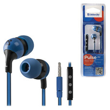 Наушники с микрофоном (гарнитура) DEFENDER Pulse 452, проводная, 1,2 м, вкладыши, для Android, синяя, 63452