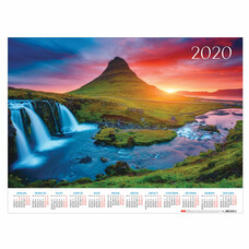 Календарь А2 2020 г, 45х60 см, горизонтальный, "Закат в горах", HATBER, Кл2_20727