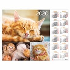 Календарь А2 2020 г, 45х60 см, горизонтальный, "Нежность умеет мурлыкать", HATBER, Кл2_19127