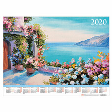 Календарь, А2, 2020 год, 45х60 см, горизонтальный, "Цветочных красок акварель", HATBER, Кл2_17102