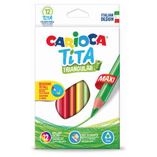 Карандаши цветные утолщенные CARIOCA "Tita Triangular Maxi", 12 цветов, пластиковые, трехгранные, 5 мм, 42791