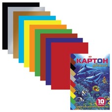 Цветной картон, А5, мелованный, 10 цветов, 235 г/м2, HATBER VK "Дельфины", 140х195 мм, 10Кц5к 04323, N000281