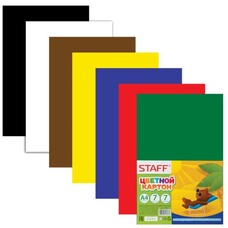 Цветной картон, А4, 7 цветов, 200 г/м2, STAFF, 200х283 мм, 127051