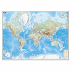 Карта настенная "Мир. Обзорная карта. Физическая с границами", М-1:15 млн., разм. 192х140 см, ламин., 293
