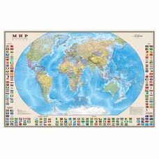 Карта настенная "Мир. Политическая карта с флагами", М-1:30 млн., размер 122х79 см, ламинированная, 377
