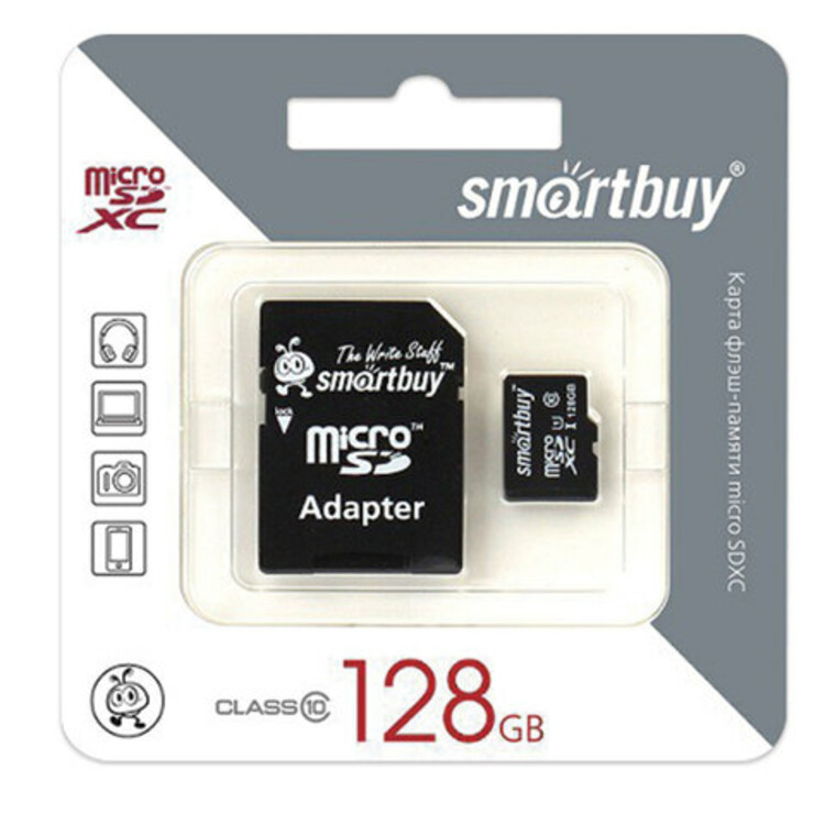 Micro sdxc карта памяти smartbuy 128gb class 10 uhs 1 с адаптером sd