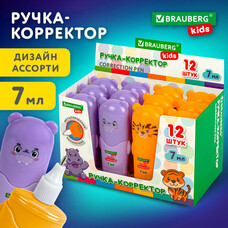 Ручка-корректор BRAUBERG KIDS "ЗВЕРЯТА", 7 мл, металлический наконечник, корпус ассорти, 272493