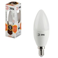 Лампа светодиодная ЭРА, 5 (40) Вт, цоколь E14, "свеча", теплый белый свет, 30000 ч., LED smdB35-5w-827-E14