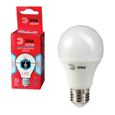 Лампа светодиодная ЭРА, 6 (40) Вт, цоколь E27, грушевидная, холодный белый свет, 25000 ч., LED smdA60-6w-840-E27ECO