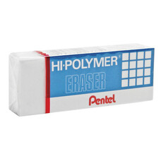 Резинка стирательная PENTEL (Япония) "Hi-polymer eraser", 35х16х11,5 мм, белая, картонный держатель, ZEH-03