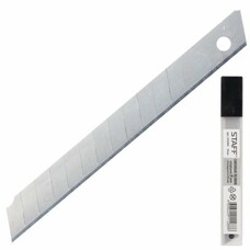 Лезвия для ножей 9 мм STAFF, комплект 10 шт., толщина лезвия 0,38 мм, в пластиковом пенале, 235465