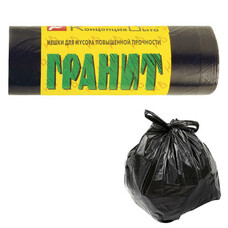 Мешки для мусора 30 л, комплект 20 шт., ПНД, прочные, с ручками, 30х60 см, 12 мкм, черные, "Гранит", 404