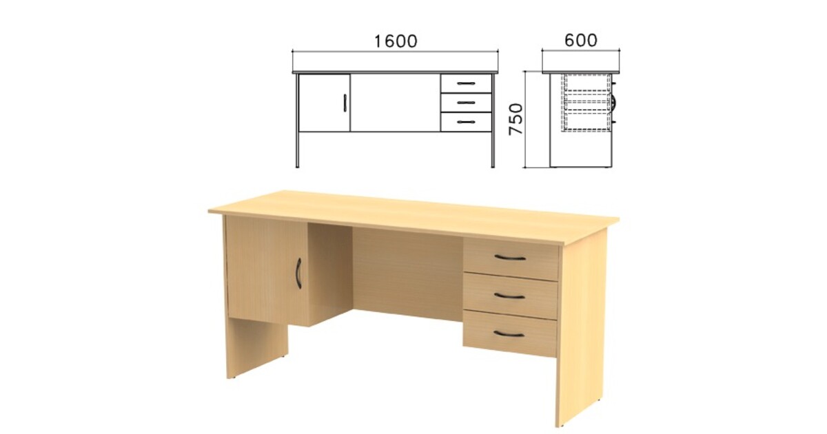 Стол письменный 1200х600х750 мм тумба 3 ящика
