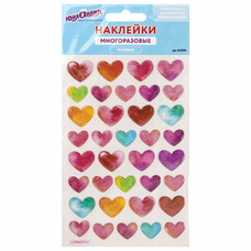 Наклейки гелевые "Сердца", с блестками, 10х15 см, ЮНЛАНДИЯ, 661830