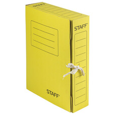 Папка архивная с завязками, микрогофрокартон, 75 мм, до 700 листов, желтая, STAFF, 128873