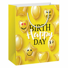 Пакет подарочный 11,4x6,4x14,6см ЗОЛОТАЯ СКАЗКА "Happy Birthday", глиттер, желтый, 608237