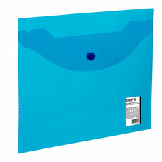 Папка-конверт с кнопкой МАЛОГО ФОРМАТА (240х190 мм), А5, прозрачная, синяя, 0,15 мм, STAFF, 270466, 120мкм