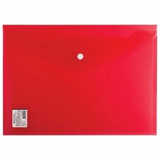 Папка-конверт с кнопкой BRAUBERG, А4, прозрачная, плотная, красная, до 100 листов, 0,18 мм, 224812