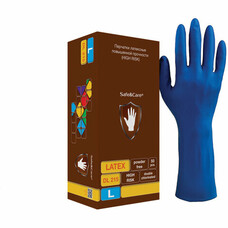 Перчатки латексные смотровые КОМПЛЕКТ 25 пар (50шт), повышенной прочности, размер L (большой),удлиненные, синие, SAFE&CARE High Risk, DL 215