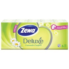 Платки носовые ZEWA Delux, 3-х слойные, 10 шт. х (спайка 10 пачек), аромат ромашки, 53107