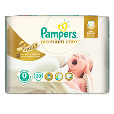 Подгузники КОМПЛЕКТ 30 шт., PAMPERS (Памперс) Premium Care Newborn, размер 0 (до 2,5 кг), PA-81532682