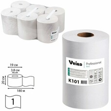 Полотенца бумажные рулонные VEIRO Professional (Система H1), комплект 6 шт., Basic, 180 м, белые, K101
