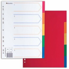 Разделитель пластиковый BRAUBERG для папок А4, 5 цветов, с оглавлением, цветной, 221846