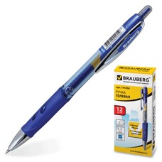 Ручка гелевая автоматическая BRAUBERG "Officer", корпус тонированный синий, узел 0,5 мм, линия 0,35 мм, синяя, 141056