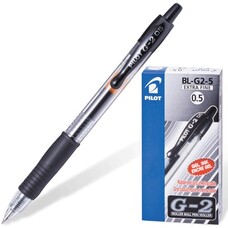 Ручка гелевая автоматическая PILOT "G-2", корпус прозрачный, узел 0,5 мм, линия 0,3 мм, резиновый упор, черная, BL-G2-5