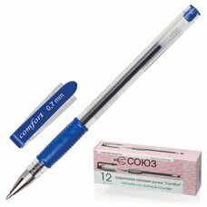 Ручка гелевая СОЮЗ "Comfort", корпус прозрачный, узел 0,7 мм, линия 0,4 мм, резиновый упор, синяя, РГ 166-01