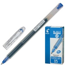 Ручка гелевая PILOT "Super Gel", корпус прозрачный, узел 0,5 мм, линия 0,3 мм, синяя, BL-SG-5