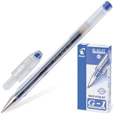 Ручка гелевая PILOT "G-1", корпус прозрачный, узел 0,5 мм, линия 0,3 мм, синяя, BL-G1-5T