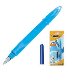 Ручка перьевая BIC "EasyClic", корпус голубой, иридиевое перо, сменный картридж, блистер, 8479004