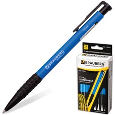 Ручка шариковая автоматическая BRAUBERG "Explorer", корпус синий, узел 0,7 мм, линия 0,35 мм, синяя, 140581