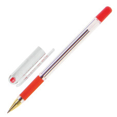 Ручка шариковая масляная MUNHWA "MC Gold", корпус прозрачный, 0,5 мм, линия 0,3 мм, красная, BMC-03