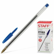 Ручка шариковая STAFF, корпус прозрачный, узел 1 мм, линия письма 0,5 мм, синяя, 141672
