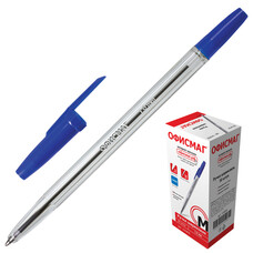 Ручка шариковая ОФИСМАГ "Line", корпус прозрачный, узел 1 мм, линия 0,5 мм, синяя, 141878