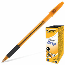 Ручка шариковая с грипом BIC "Orange Grip", ЧЕРНАЯ, корпус оранжевый, узел 0,8 мм, линия письма 0,3 мм, 811925