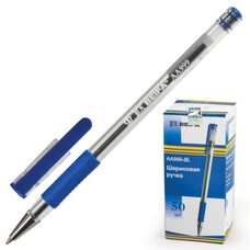 Ручка шариковая BEIFA (Бэйфа), корпус прозрачный, узел 0,7 мм, линия 0,5 мм, резиновый упор, синяя, AA999-BL