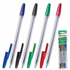 Ручки шариковые СТАММ "Оптима", набор 4 шт., "Оптима", узел 1,2 мм, линия 1 мм (синяя, черная, красная, зеленая), РО07
