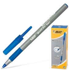Ручка шариковая BIC "Round Stic Exact", корпус серый, узел 0,8 мм, линия 0,3 мм, резиновый упор, синяя, 918543