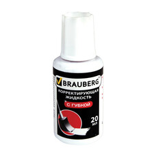 Корректирующая жидкость BRAUBERG "Premium", 20 мл, с губкой, быстросохнущая, ярко-белая, 224090